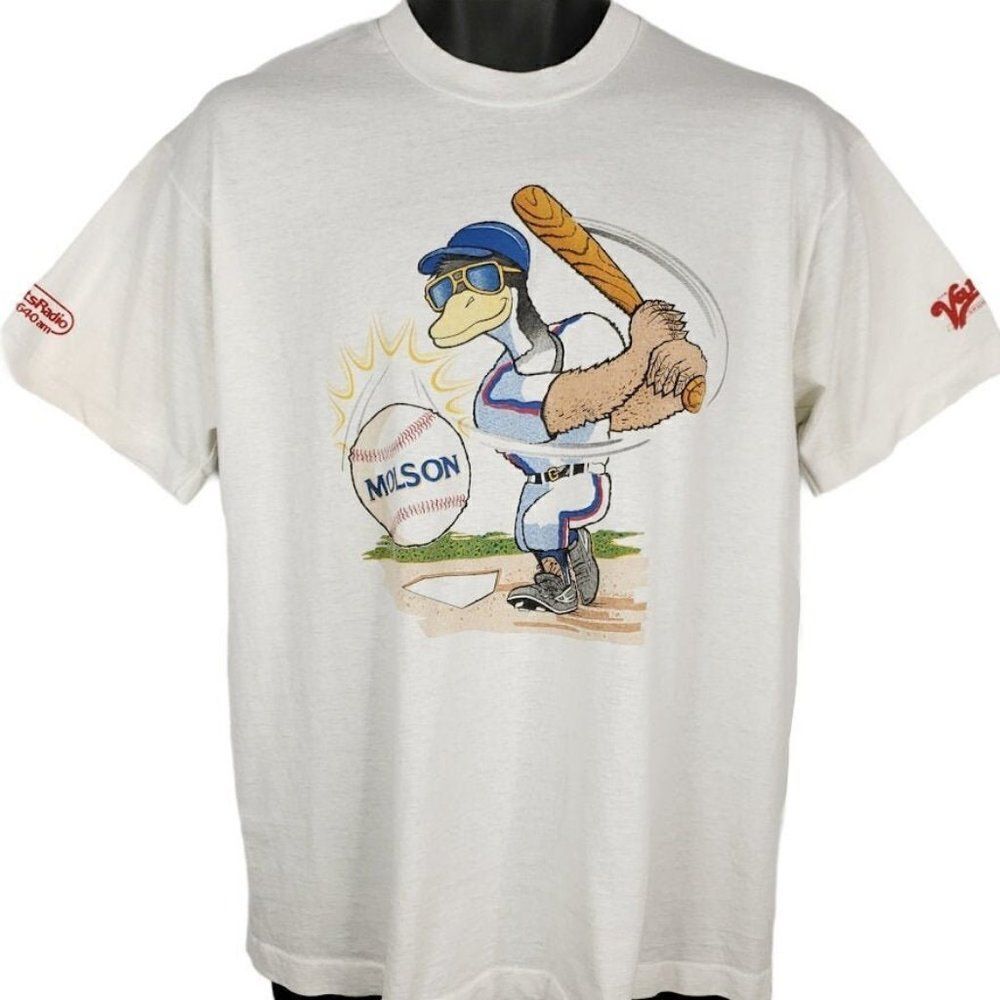 Molson Baseball T Shirt Vintage 90s 640 AM Sports Radio 50/50 Made In USA Mens